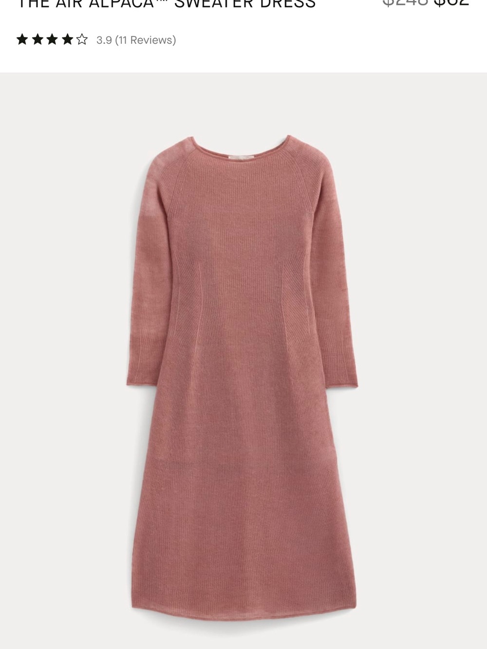 Everlane Dusty Rose Long Sleeve Knit Dress